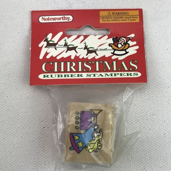 Vintage Noteworthy Christmas Rubber Stampers Angel Joy Trumpet Craft Supply Stam - Picture 1 of 2